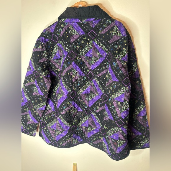 Donna Sharp Quilted Wearable Art Purple Floral Paisley Funky Oversized Jacket XL - Picture 9 of 9